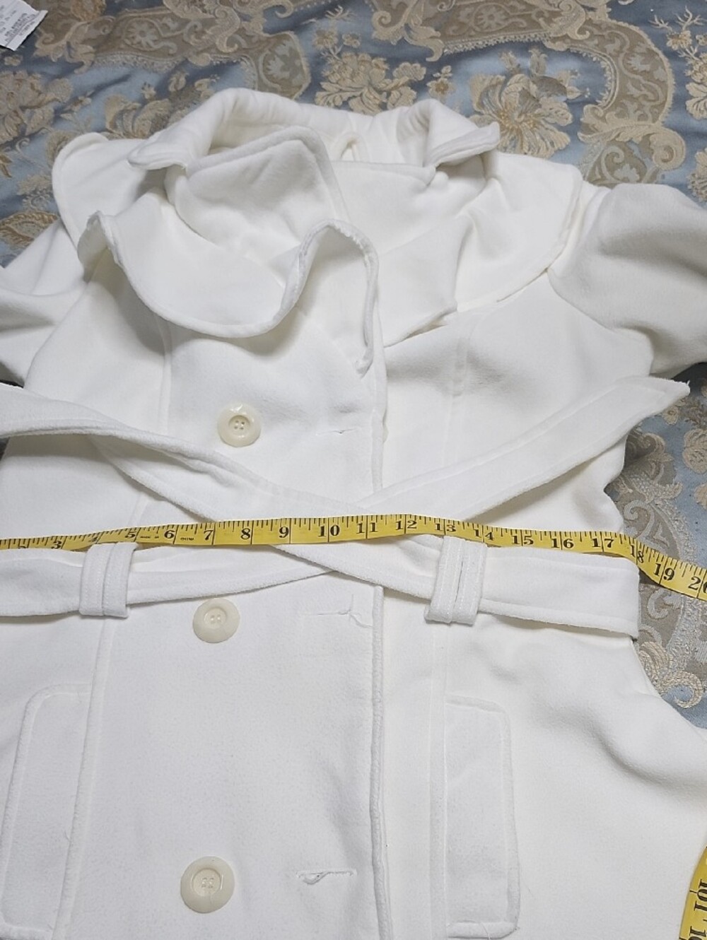 Miss London White Ruffle-Collar Double-Breasted Wool Blend Coat - Picture 9 of 11